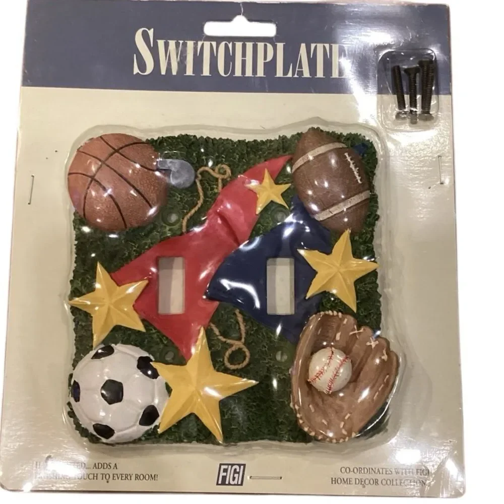 Figi All Star Sports Double Wall Switch Plate Cover Handpainted NIB Vintage 3D
